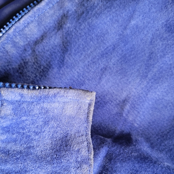 Vintage Royal Blue Suede Black Leather Patchwork Bomber Jacket Fox Run K… - Picture 11 of 16